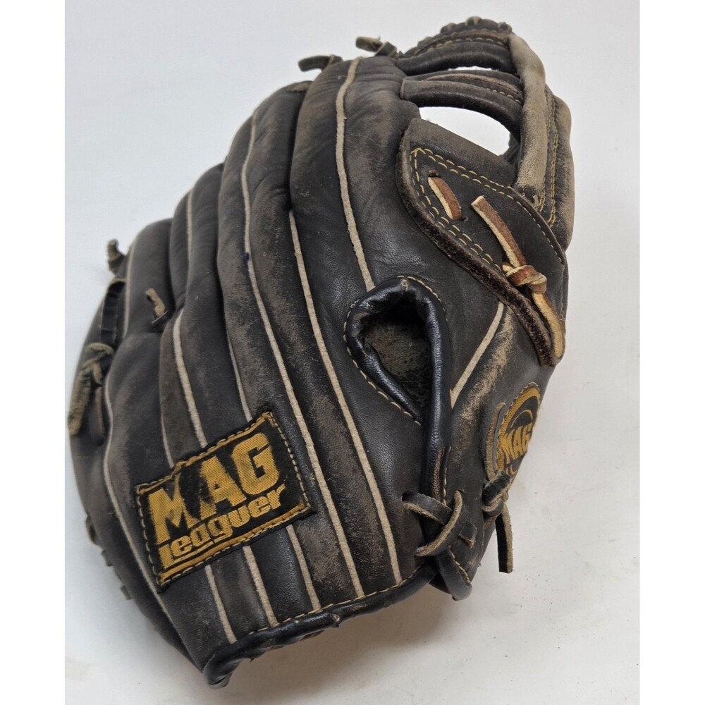 Vintage MAG Leaguer Youth Baseball Glove 10" RHT Leather Mitt Pinstripe